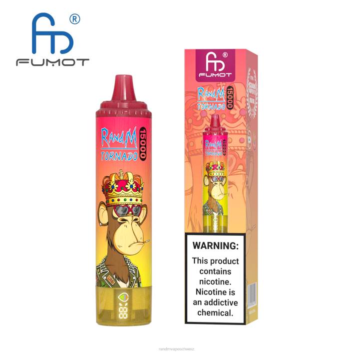 RandM Tornado Schweiz | Fumot RandM Tornado 00P253 15000 Vape-Gerät mit Akku und E-Liquid-Display Version 3 Mango auf Eis